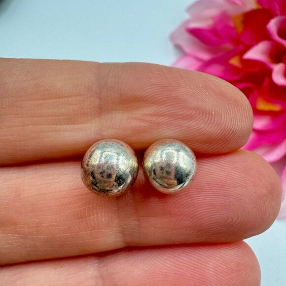 Vintage Sterling Silver 925 Ball Sphere Stud Earrings Patina Acid Tested 8 mm - Picture 2 of 12